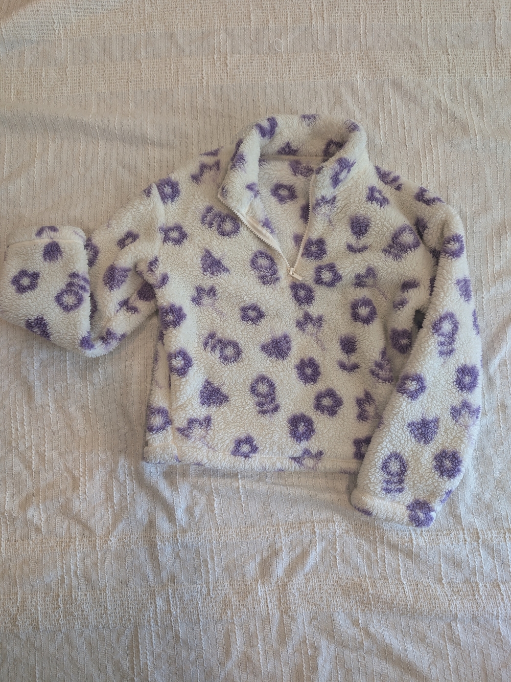 bcg Cream Sherpa Half-Zip with Purple Floral Pattern